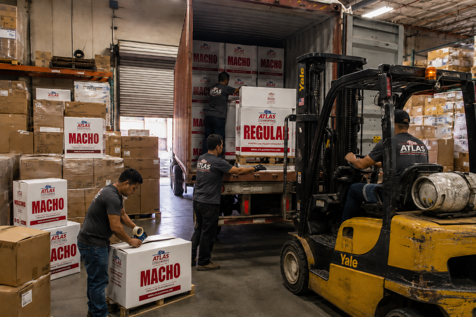 Atlas Shippers warehouse crew scanning and consolidating balikbayan boxes